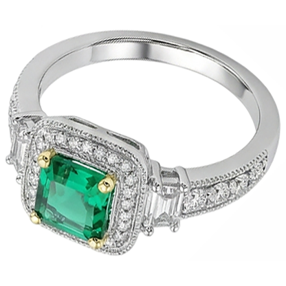 Natural Real ( Not Lab Grown ) Green Emerald GIA Halo Ring Antique Look Ladies Jewelry
