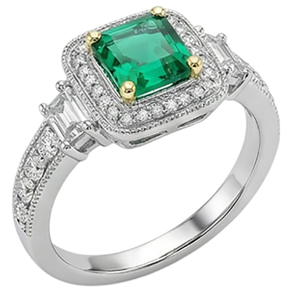 Natural Real ( Not Lab Grown ) Green Emerald GIA Halo Ring Antique Look Ladies Jewelry