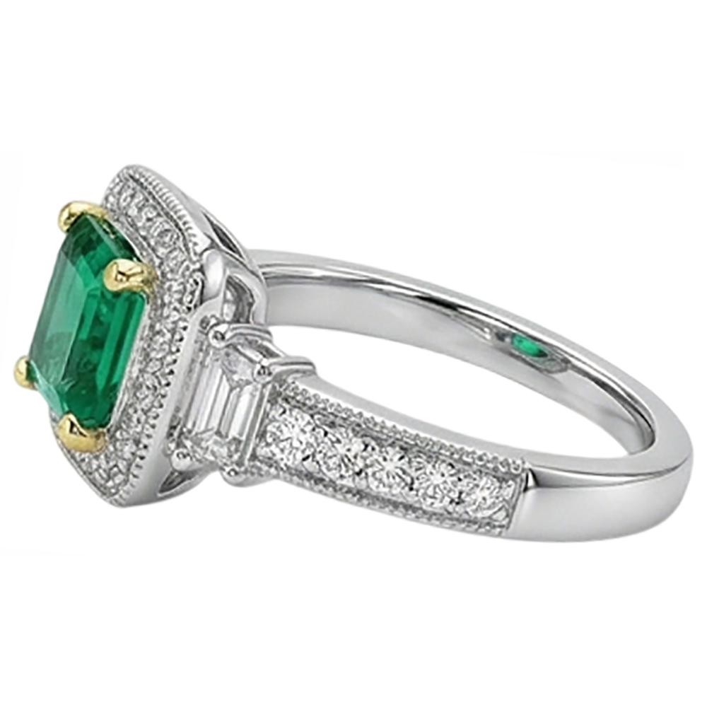 Natural Real ( Not Lab Grown ) Green Emerald GIA Halo Ring Antique Look Ladies Jewelry
