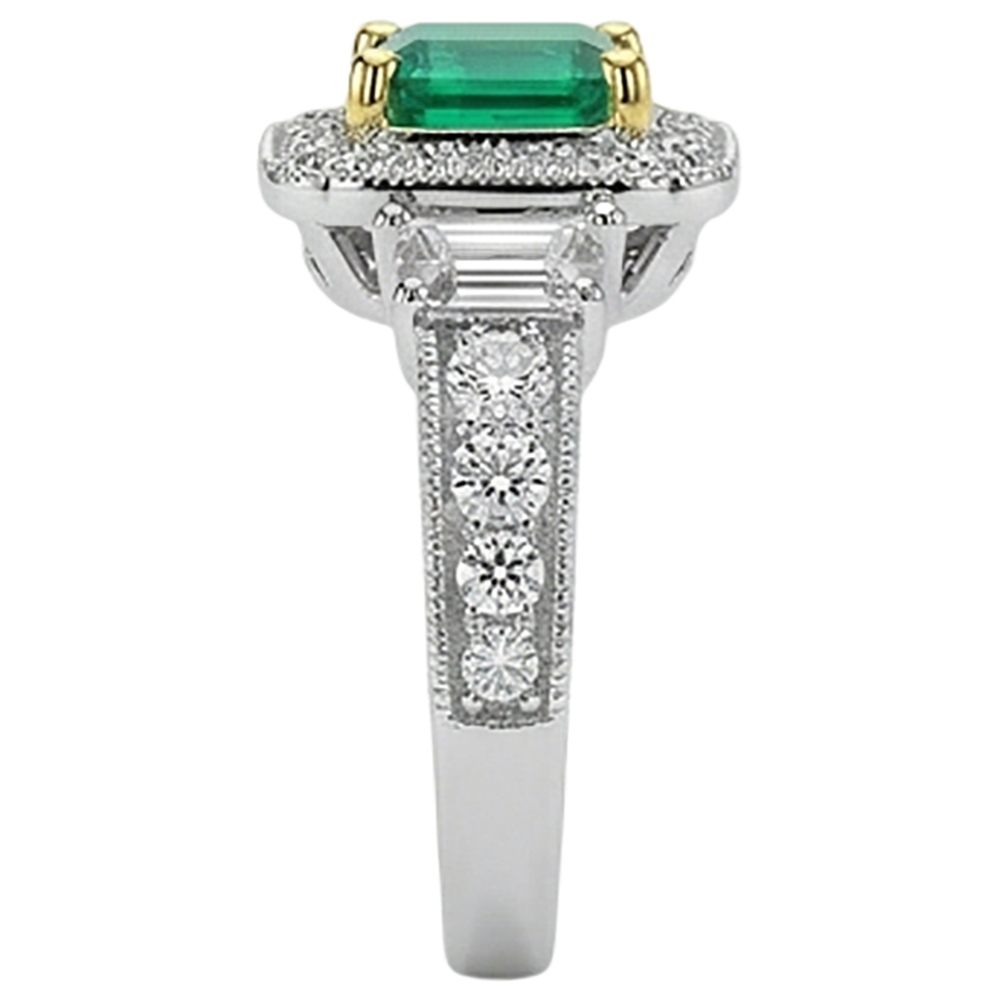 Natural Real ( Not Lab Grown ) Green Emerald GIA Halo Ring Antique Look Ladies Jewelry