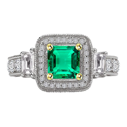 Green Emerald Halo Ring Antique Look Ladies Jewelry