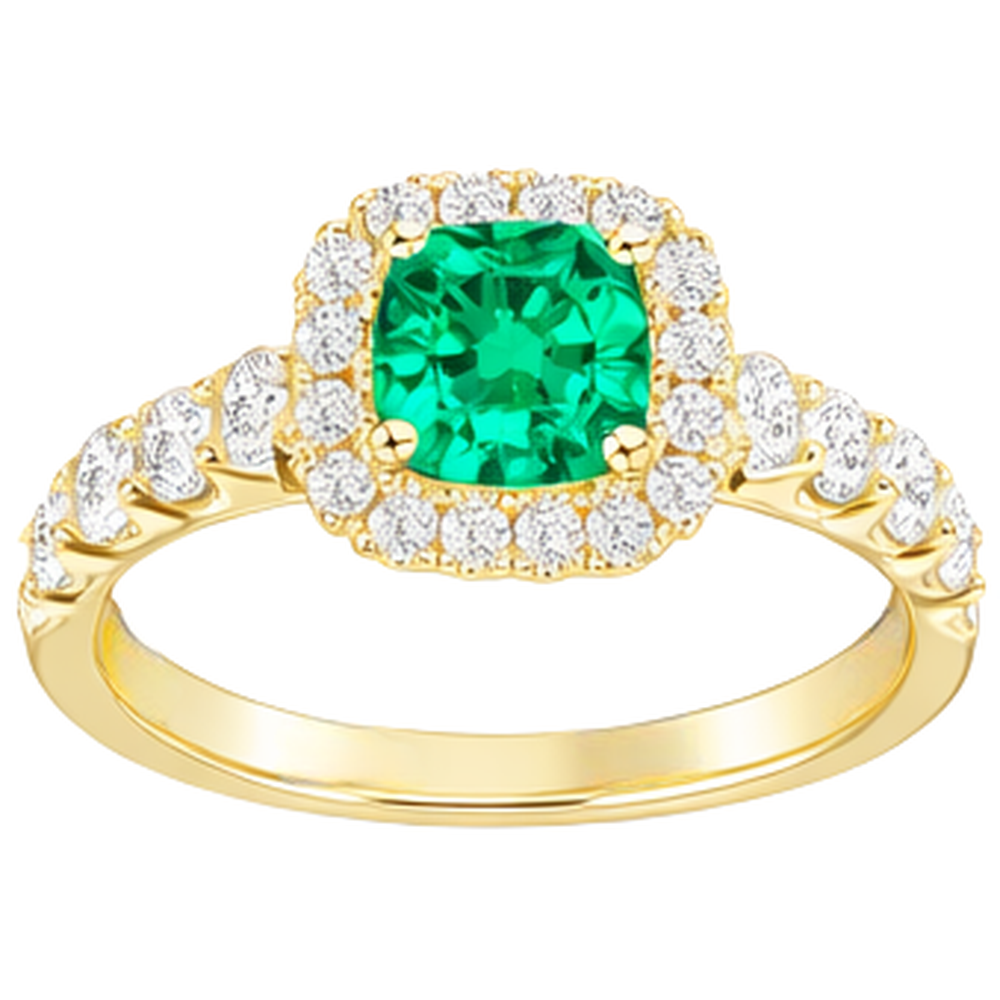Natural Real ( Not Lab Grown ) Green Emerald GIA Halo Ring Cushion Cut Gemstone Yellow Gold