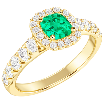 Natural Real ( Not Lab Grown ) Green Emerald GIA Halo Ring Cushion Cut Gemstone Yellow Gold