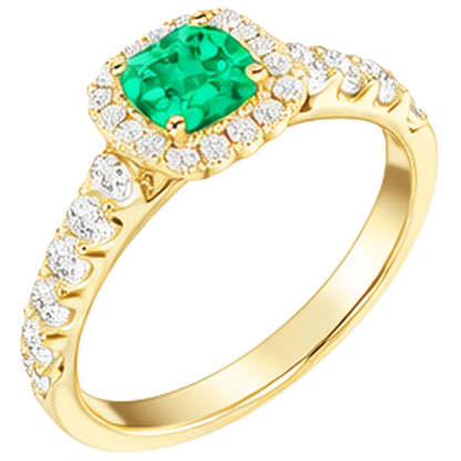 Natural Real ( Not Lab Grown ) Green Emerald GIA Halo Ring Cushion Cut Gemstone Yellow Gold