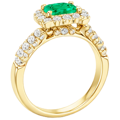 Natural Real ( Not Lab Grown ) Green Emerald GIA Halo Ring Cushion Cut Gemstone Yellow Gold