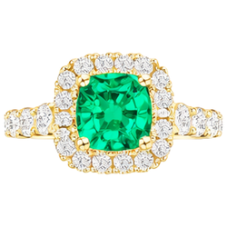 Natural Real ( Not Lab Grown ) Green Emerald GIA Halo Ring Cushion Cut Gemstone Yellow Gold