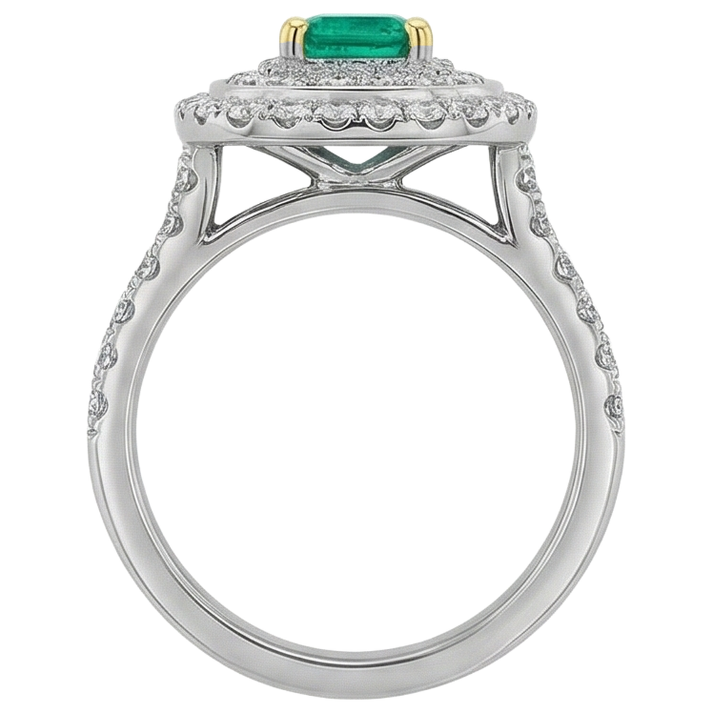 Natural Real ( Not Lab Grown ) Green Emerald GIA Halo Ring Diamond Engagement