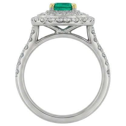 Natural Real ( Not Lab Grown ) Green Emerald GIA Halo Ring Diamond Engagement