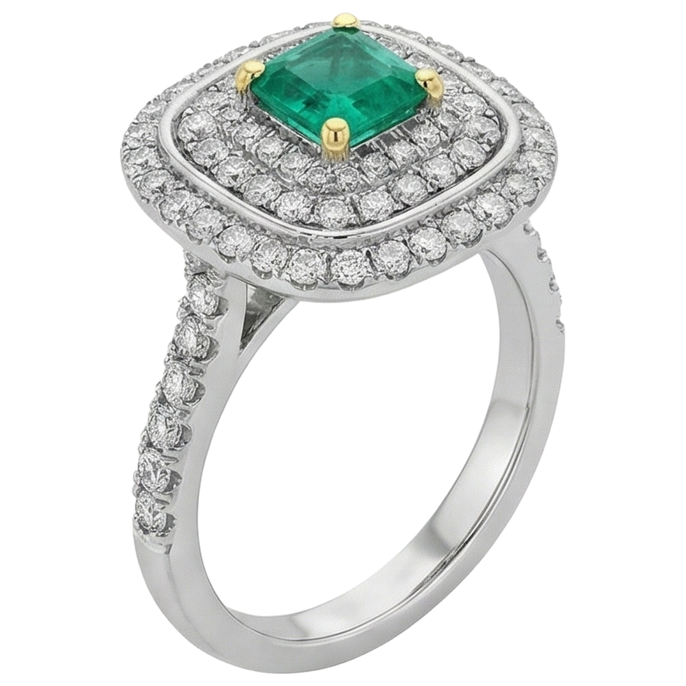 Natural Real ( Not Lab Grown ) Green Emerald GIA Halo Ring Diamond Engagement