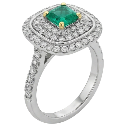 Natural Real ( Not Lab Grown ) Green Emerald GIA Halo Ring Diamond Engagement