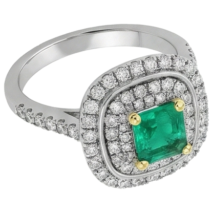 Natural Real ( Not Lab Grown ) Green Emerald GIA Halo Ring Diamond Engagement