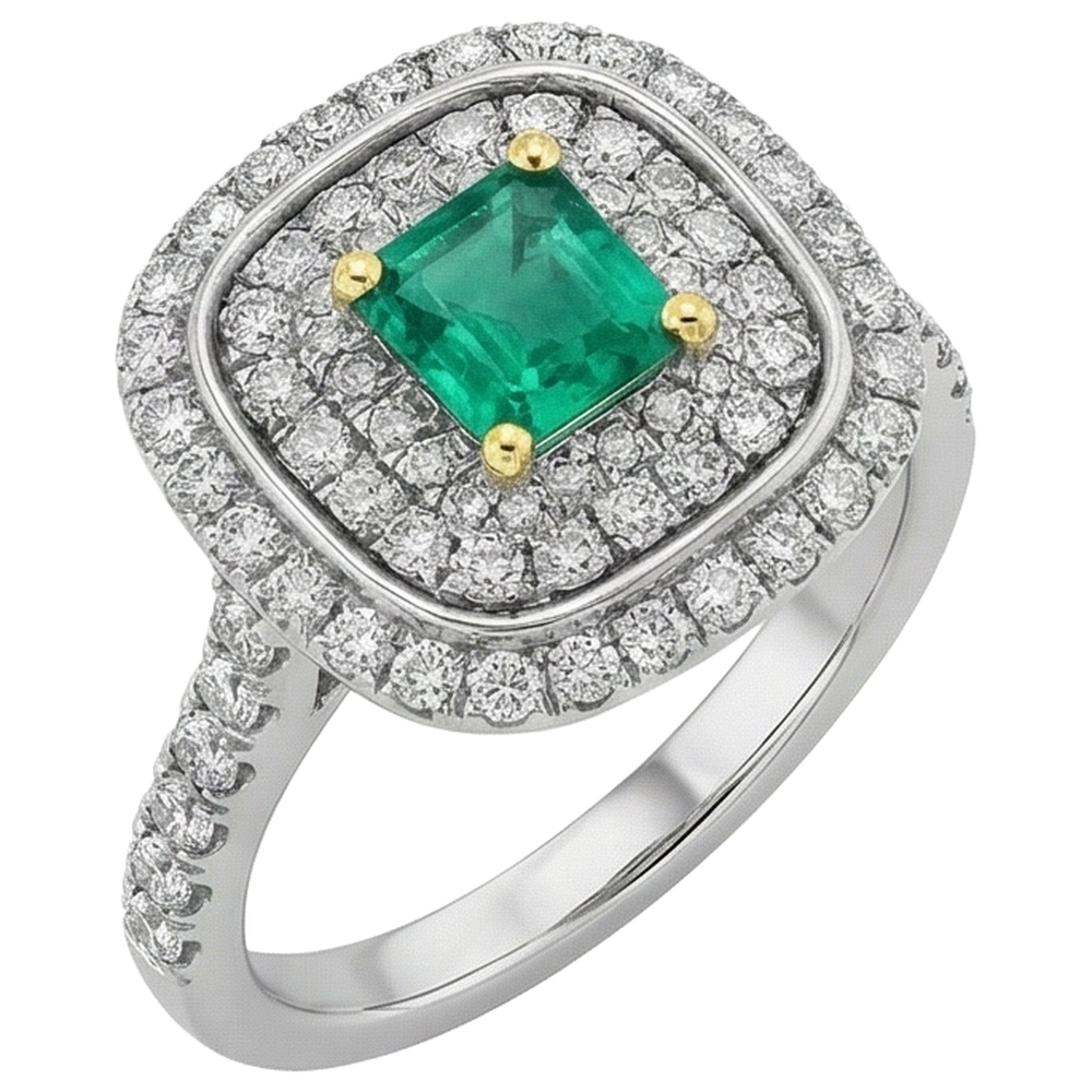 Natural Real ( Not Lab Grown ) Green Emerald GIA Halo Ring Diamond Engagement