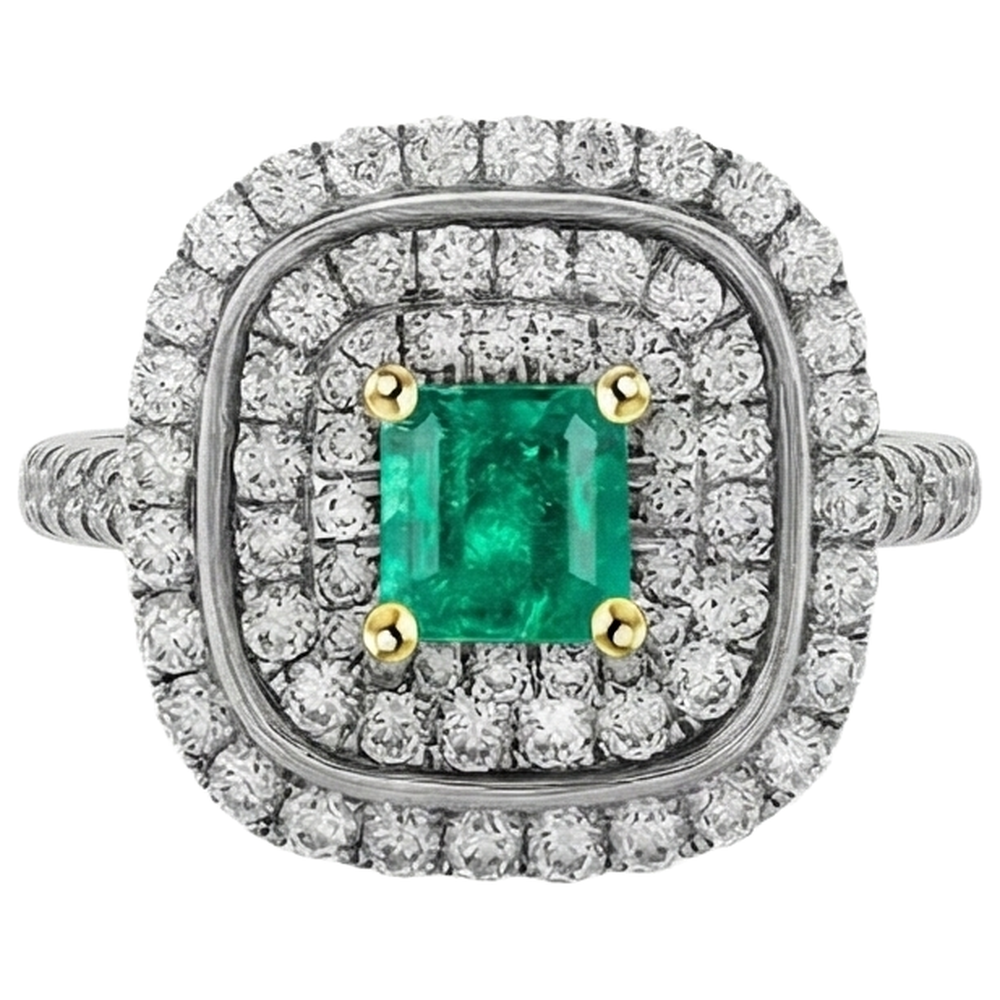 Natural Real ( Not Lab Grown ) Green Emerald GIA Halo Ring Diamond Engagement