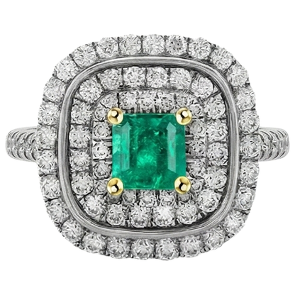Natural Real ( Not Lab Grown ) Green Emerald GIA Halo Ring Diamond Engagement