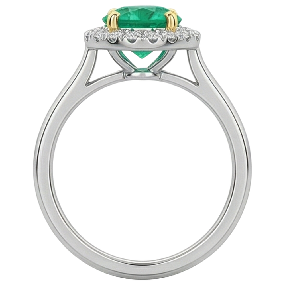 Natural Real ( Not Lab Grown ) Green Emerald GIA Halo Ring For Engagement