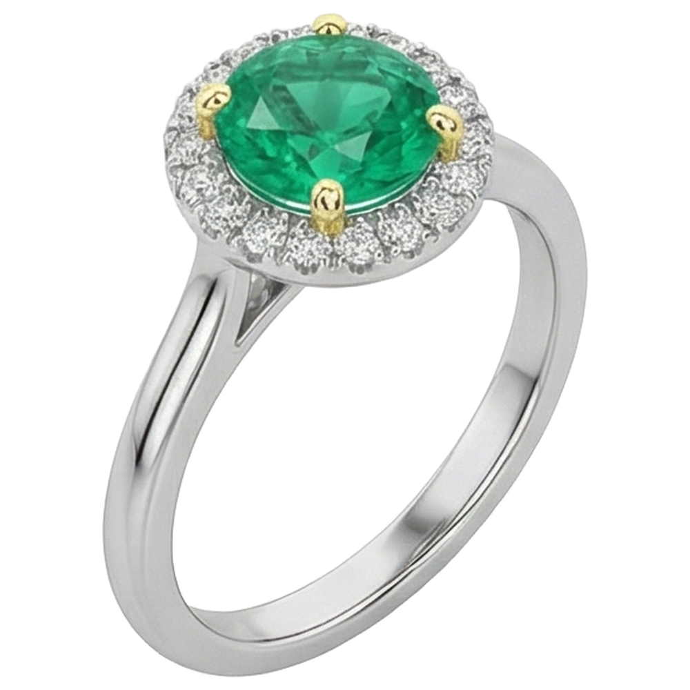 Natural Real ( Not Lab Grown ) Green Emerald GIA Halo Ring For Engagement