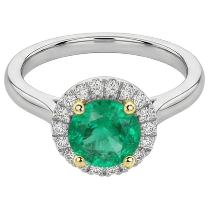 Natural Real ( Not Lab Grown ) Green Emerald GIA Halo Ring For Engagement