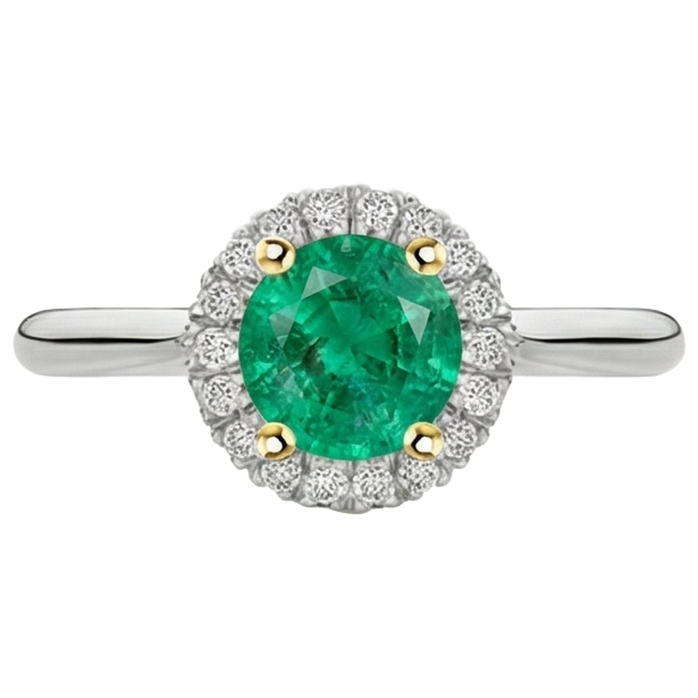 Natural Real ( Not Lab Grown ) Green Emerald GIA Halo Ring For Engagement