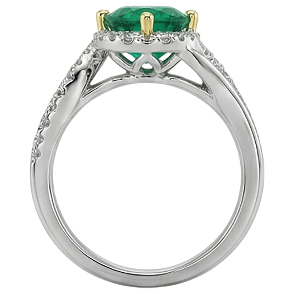 Natural Real ( Not Lab Grown ) Green Emerald GIA Halo Ring Gold 14K Twisted Shank