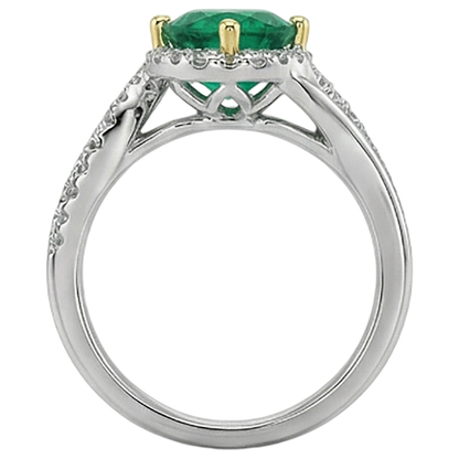 Natural Real ( Not Lab Grown ) Green Emerald GIA Halo Ring Gold 14K Twisted Shank