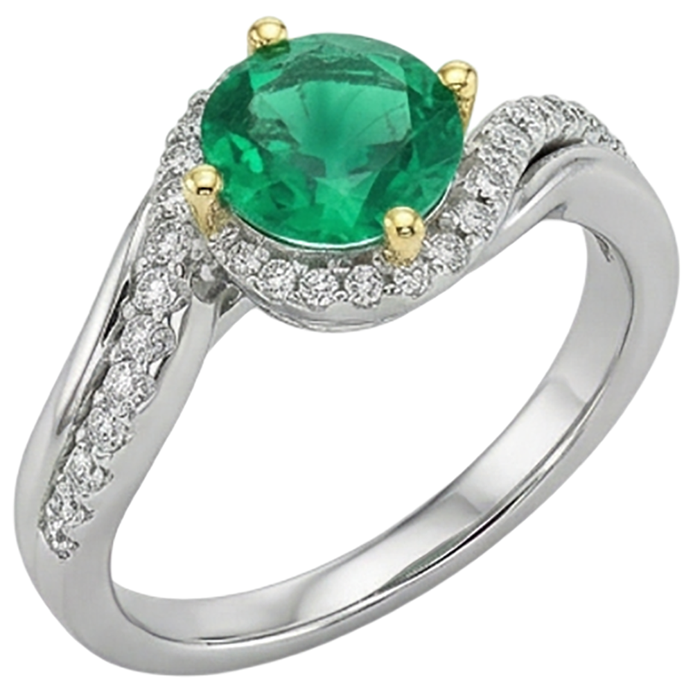 Natural Real ( Not Lab Grown ) Green Emerald GIA Halo Ring Gold 14K Twisted Shank
