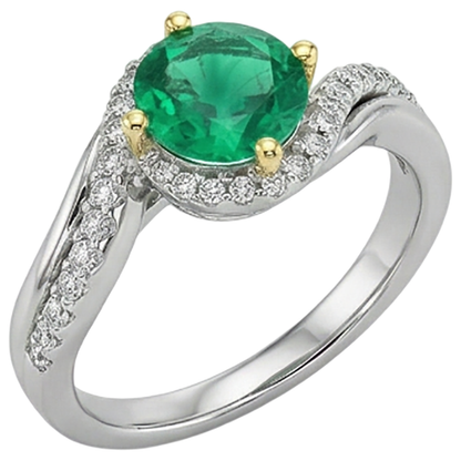 Natural Real ( Not Lab Grown ) Green Emerald GIA Halo Ring Gold 14K Twisted Shank