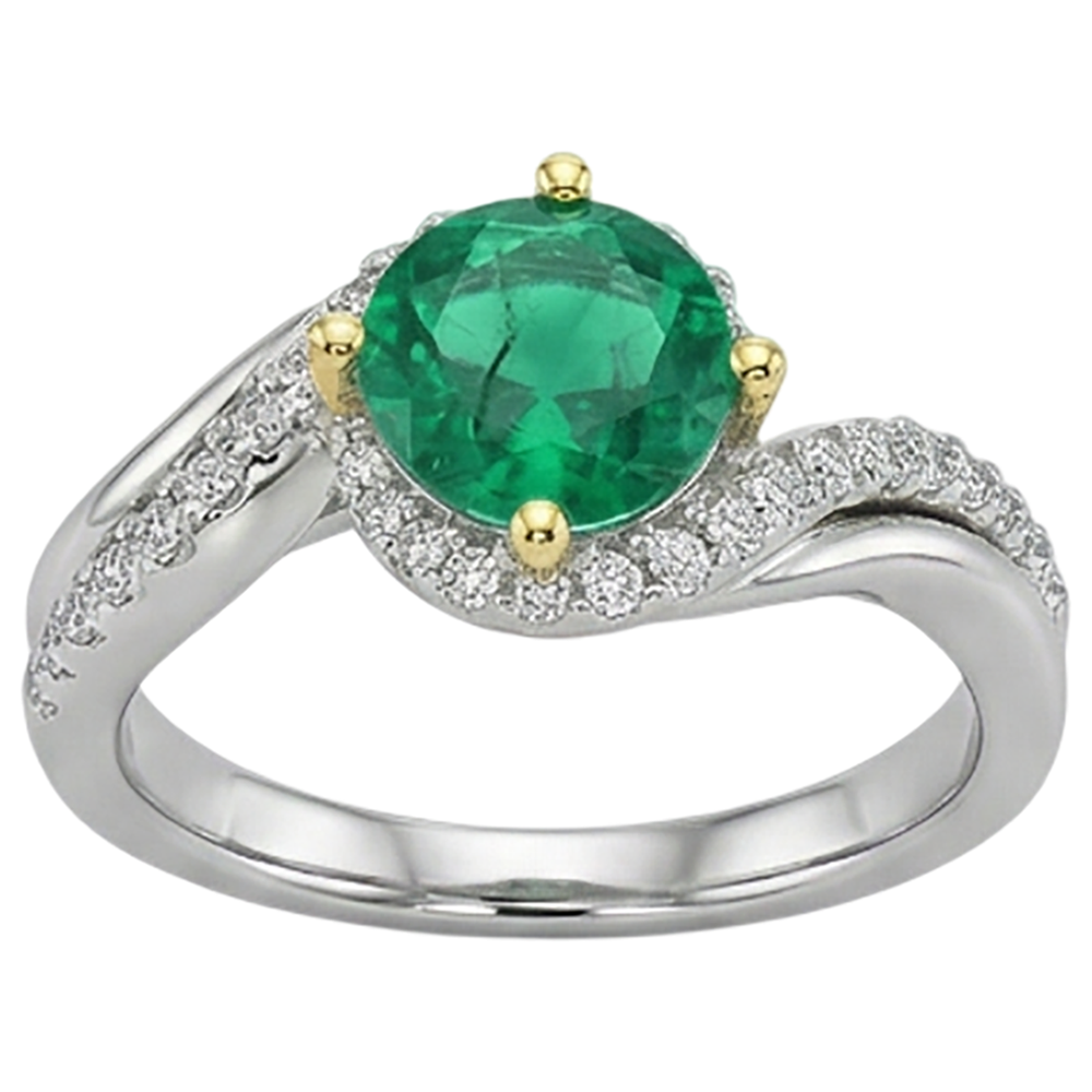 Natural Real ( Not Lab Grown ) Green Emerald GIA Halo Ring Gold 14K Twisted Shank