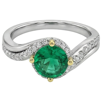 Natural Real ( Not Lab Grown ) Green Emerald GIA Halo Ring Gold 14K Twisted Shank