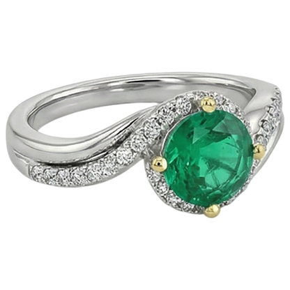 Natural Real ( Not Lab Grown ) Green Emerald GIA Halo Ring Gold 14K Twisted Shank