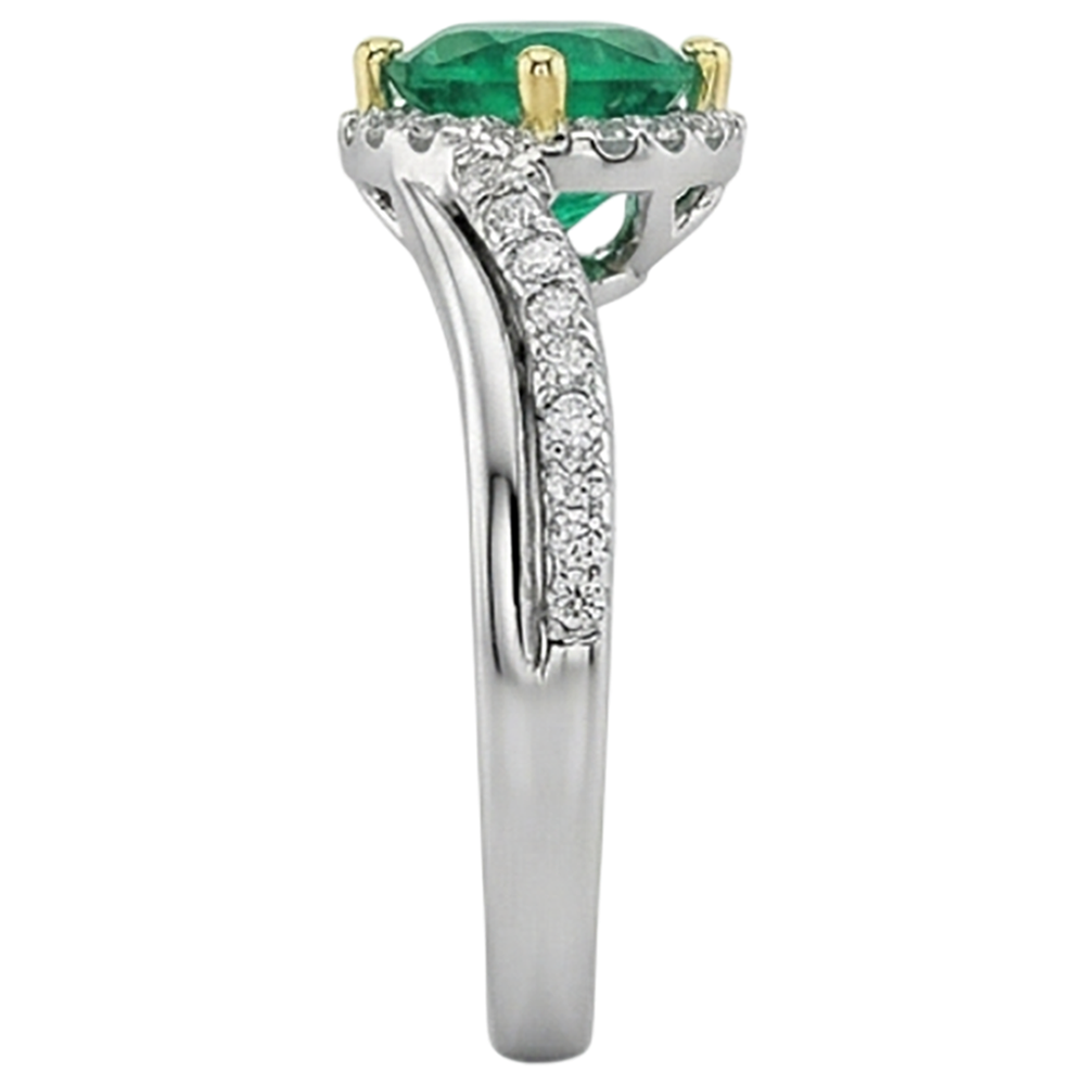 Natural Real ( Not Lab Grown ) Green Emerald GIA Halo Ring Gold 14K Twisted Shank