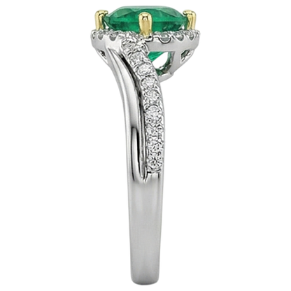 Natural Real ( Not Lab Grown ) Green Emerald GIA Halo Ring Gold 14K Twisted Shank