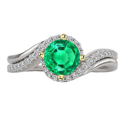 Natural Real ( Not Lab Grown ) Green Emerald GIA Halo Ring Gold 14K Twisted Shank