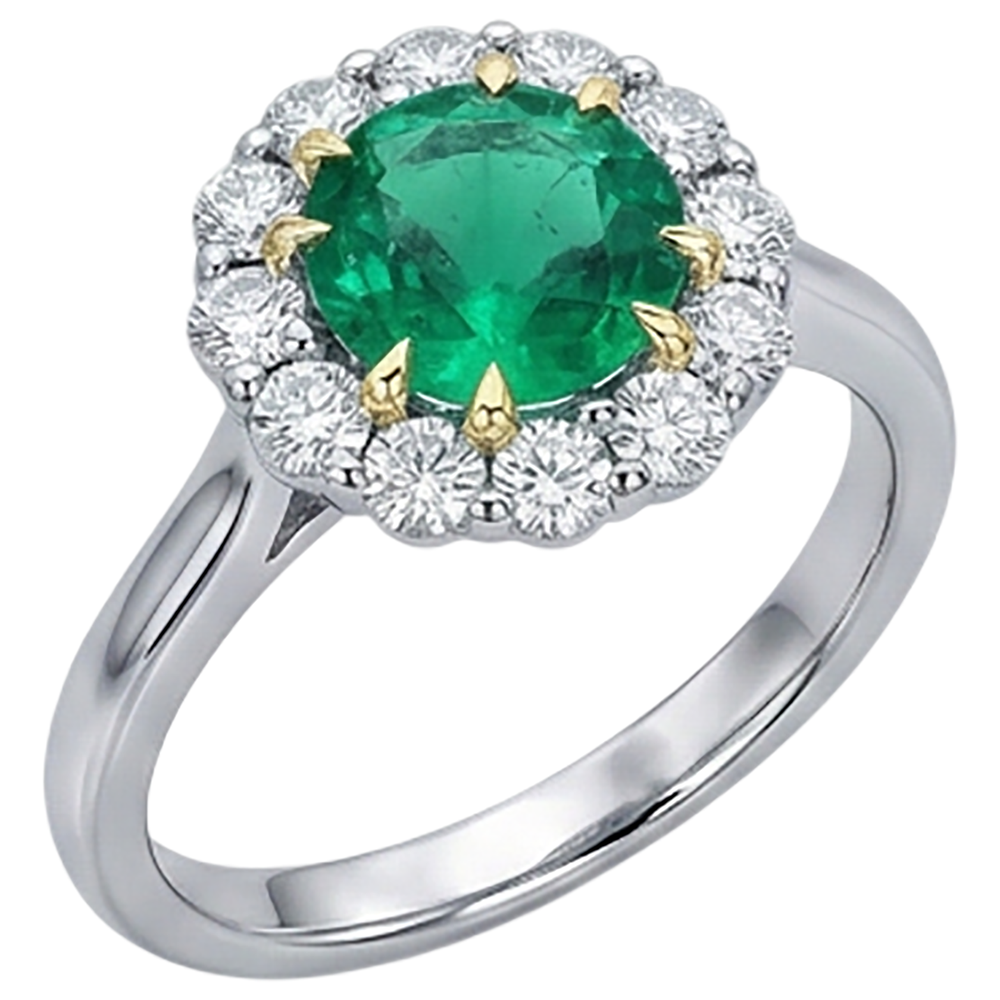 Natural Real ( Not Lab Grown ) Green Emerald GIA Halo Ring