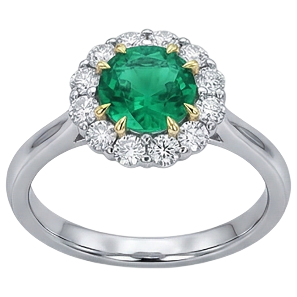 Natural Real ( Not Lab Grown ) Green Emerald GIA Halo Ring