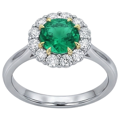 Natural Real ( Not Lab Grown ) Green Emerald GIA Halo Ring