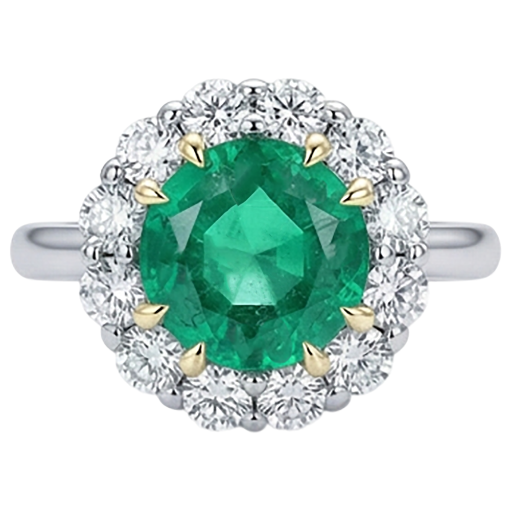 Natural Real ( Not Lab Grown ) Green Emerald GIA Halo Ring