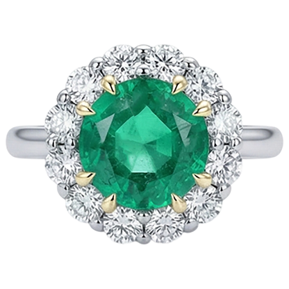 Natural Real ( Not Lab Grown ) Green Emerald GIA Halo Ring