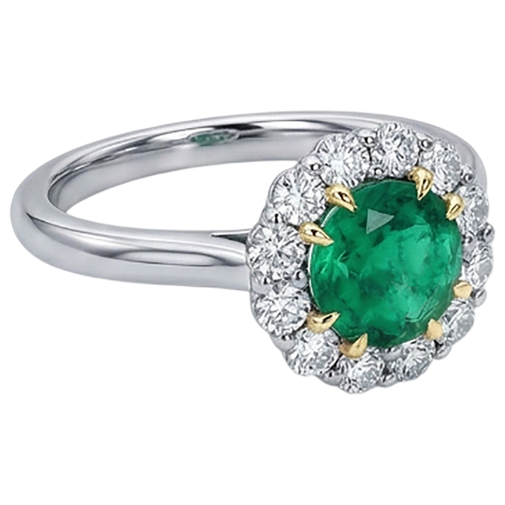 Natural Real ( Not Lab Grown ) Green Emerald GIA Halo Ring