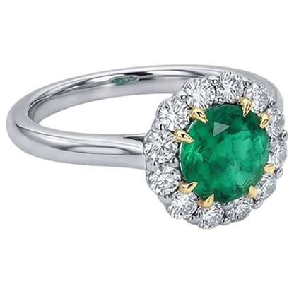 Natural Real ( Not Lab Grown ) Green Emerald GIA Halo Ring