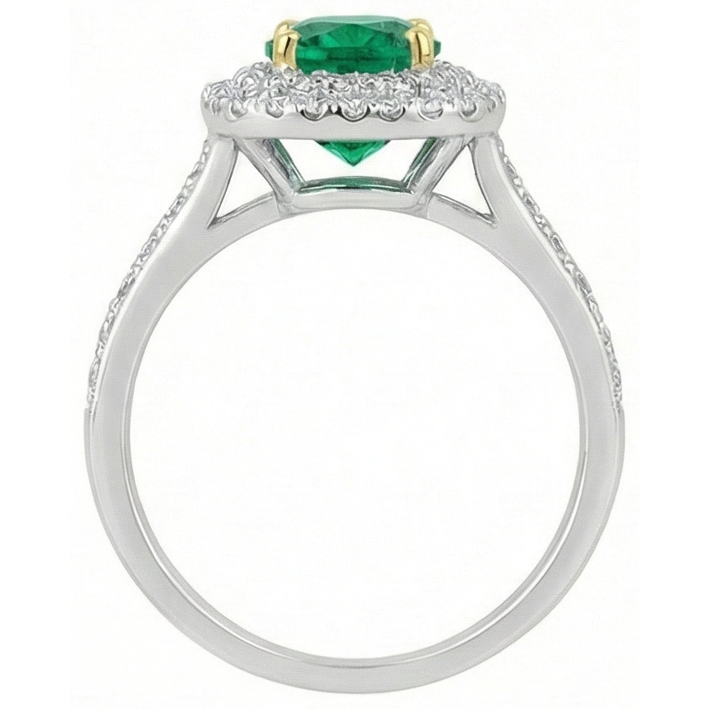 Natural Real ( Not Lab Grown ) Green Emerald GIA Halo Ring Pave Set Diamonds Wedding Jewelry