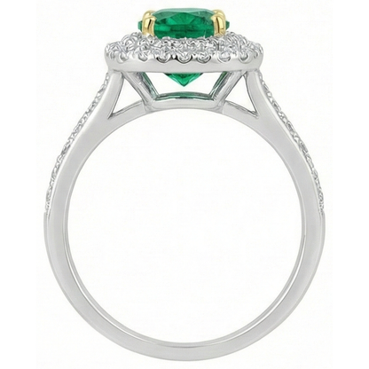 Natural Real ( Not Lab Grown ) Green Emerald GIA Halo Ring Pave Set Diamonds Wedding Jewelry