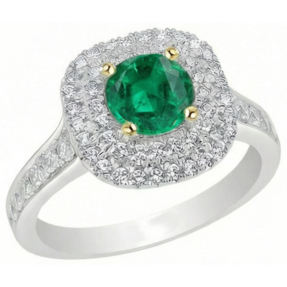 Natural Real ( Not Lab Grown ) Green Emerald GIA Halo Ring Pave Set Diamonds Wedding Jewelry