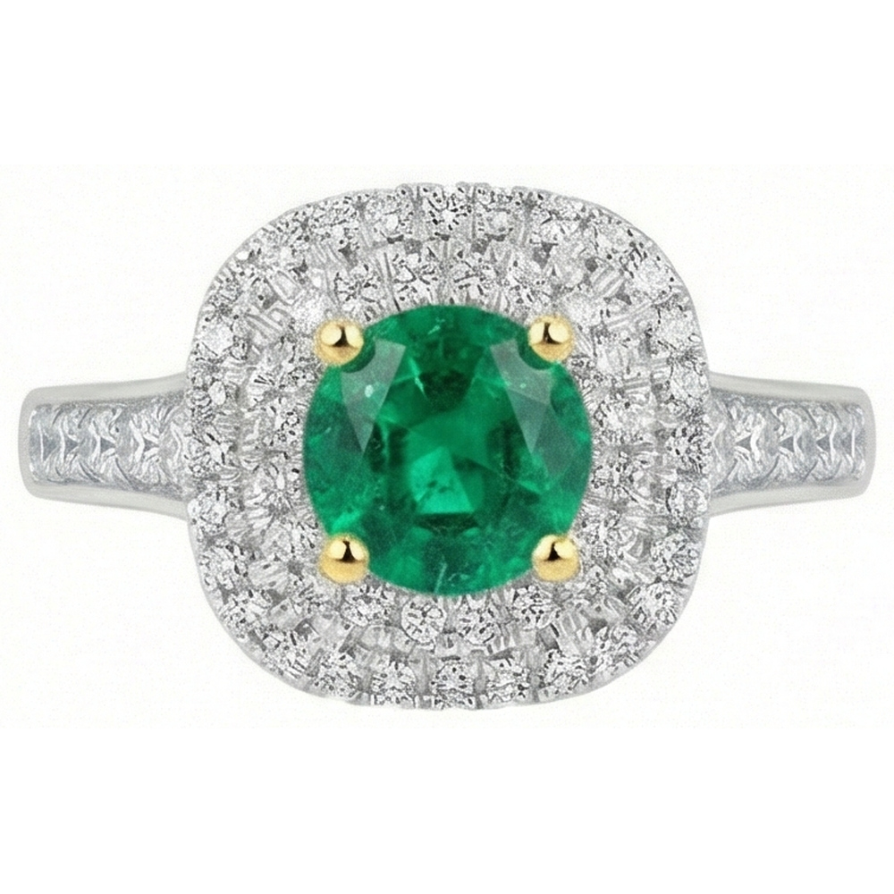 Natural Real ( Not Lab Grown ) Green Emerald GIA Halo Ring Pave Set Diamonds Wedding Jewelry