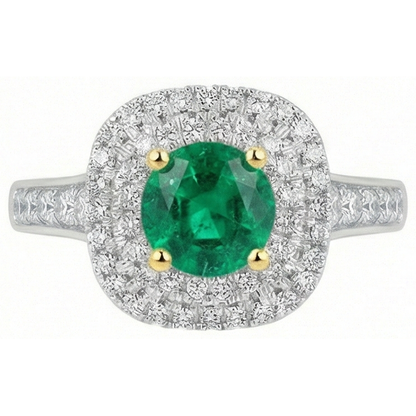 Natural Real ( Not Lab Grown ) Green Emerald GIA Halo Ring Pave Set Diamonds Wedding Jewelry