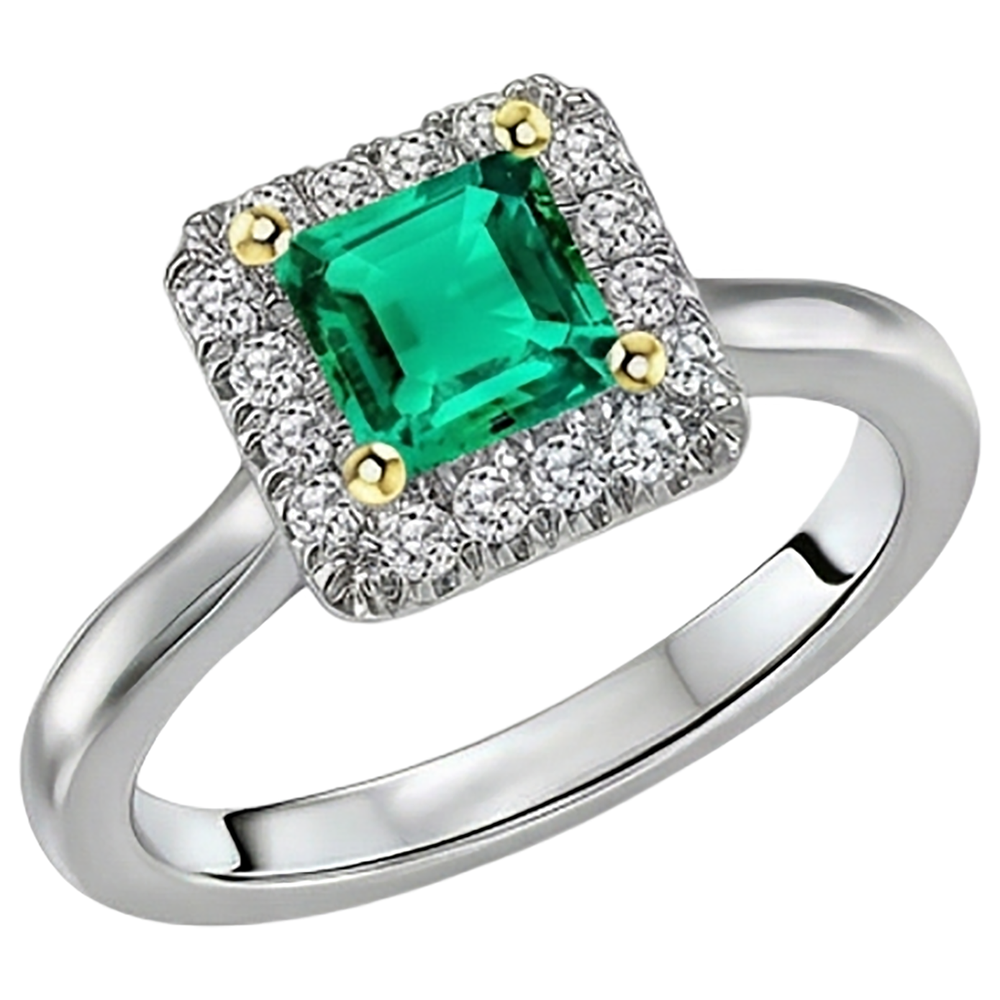 Natural Real ( Not Lab Grown ) Green Emerald GIA Halo Ring Princess Cut Comfort Fit