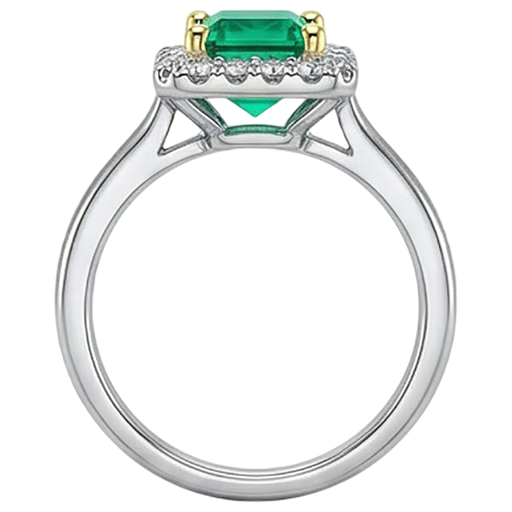 Natural Real ( Not Lab Grown ) Green Emerald GIA Halo Ring Princess Cut Comfort Fit