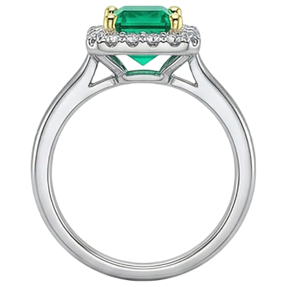 Natural Real ( Not Lab Grown ) Green Emerald GIA Halo Ring Princess Cut Comfort Fit