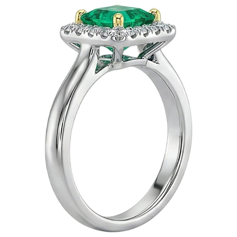 Natural Real ( Not Lab Grown ) Green Emerald GIA Halo Ring Princess Cut Comfort Fit