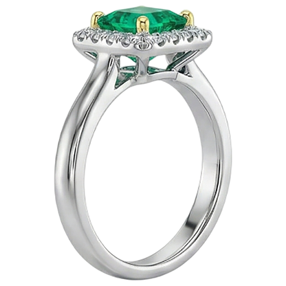 Natural Real ( Not Lab Grown ) Green Emerald GIA Halo Ring Princess Cut Comfort Fit