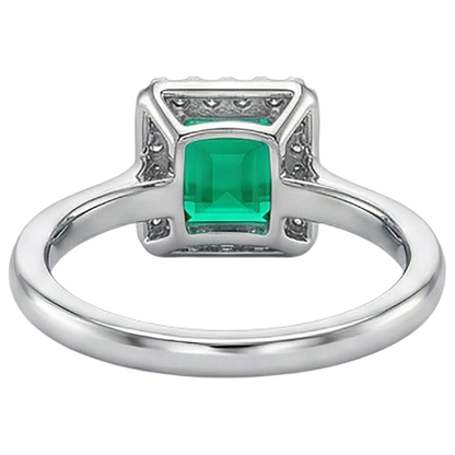 Natural Real ( Not Lab Grown ) Green Emerald GIA Halo Ring Princess Cut Comfort Fit